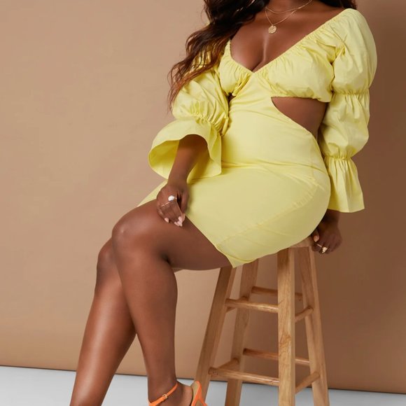 Rebdolls Champagne Dreams Cut Out Tiered Sleeve Mini Body Con Dress - Picture 2 of 4